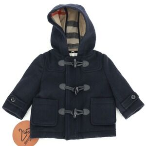 Burberry Children Wool Duffle Coat Hooded Nova Check Lining 6M Designer Luxury